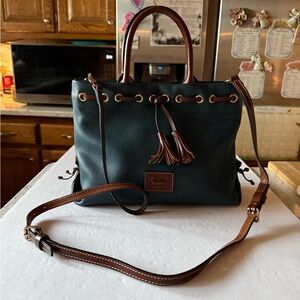 DB Navy Blue Leather Canvas Coated Leather Tassel Shoulderbag Crossbody